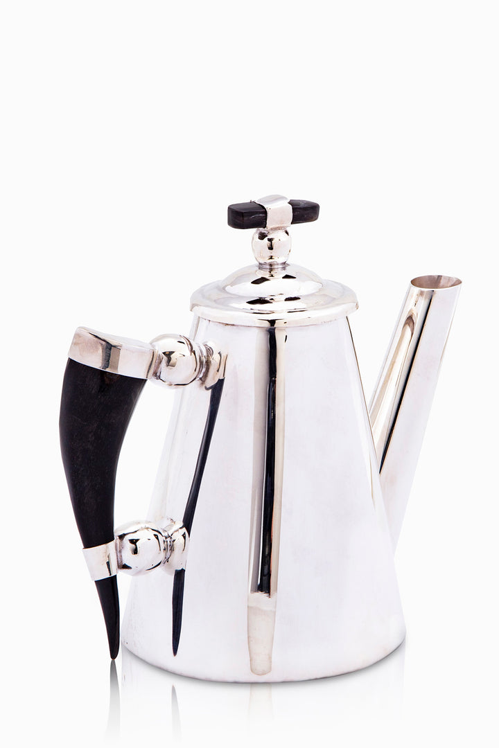 Mendoza Collection Tea Pot, Black Horn, Polished Silver