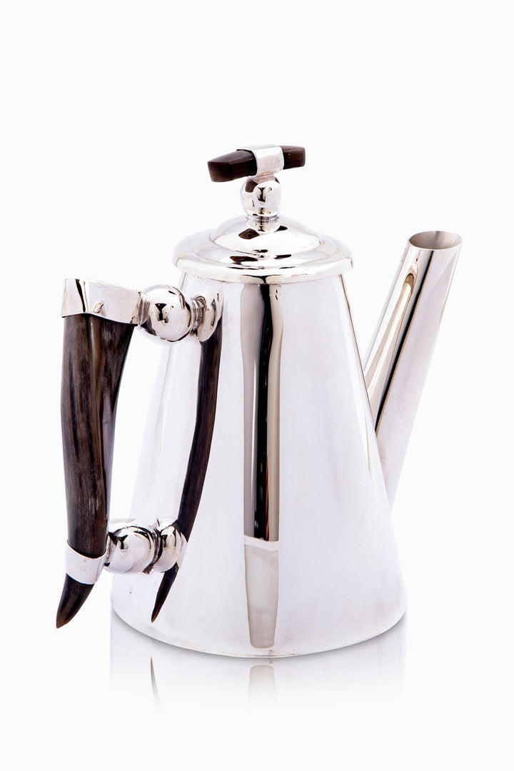 Mendoza Collection Tea Pot, Brown Horn, Polished Silver
