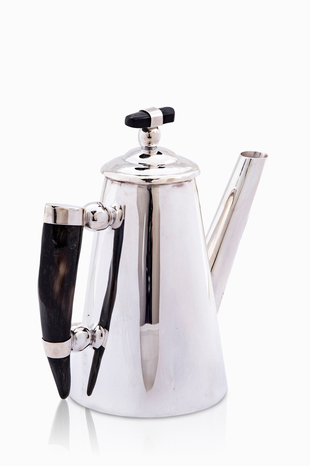 Mendoza Collection Coffee Pot, Black Horn, Polished Silver