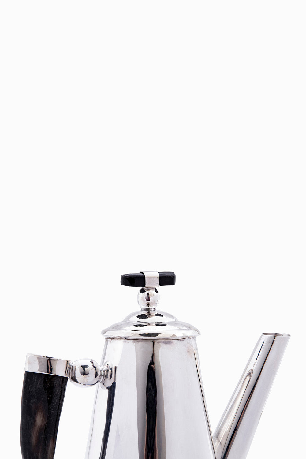 Mendoza Collection Coffee Pot, Black Horn, Polished Silver