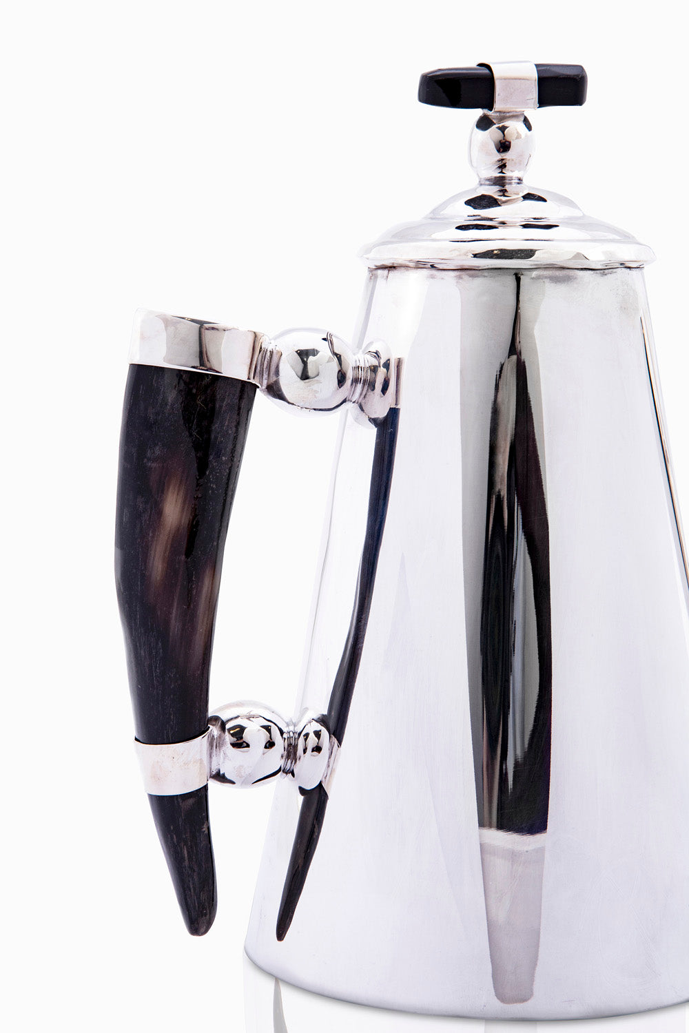 Mendoza Collection Coffee Pot, Black Horn, Polished Silver