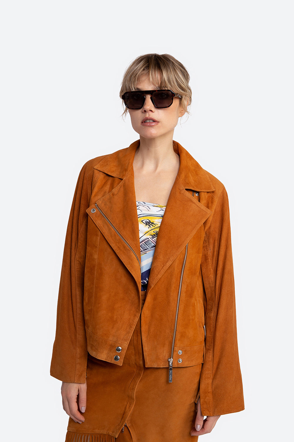 Felicitas Suede Biker Jacket in Tan