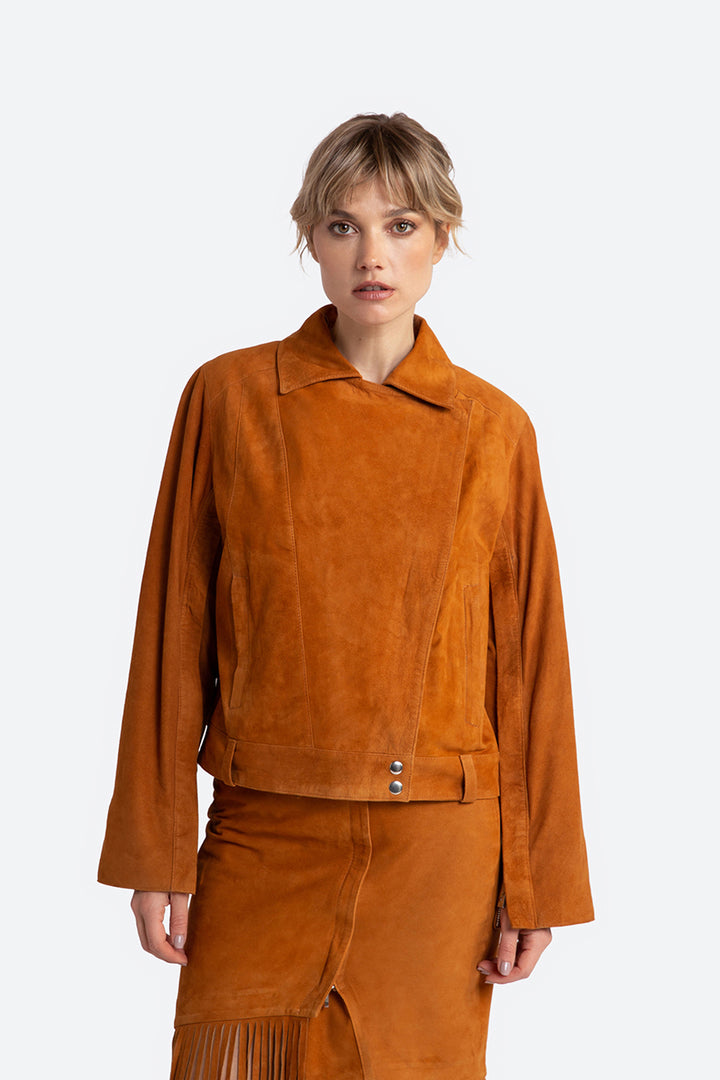 Felicitas Suede Biker Jacket in Tan