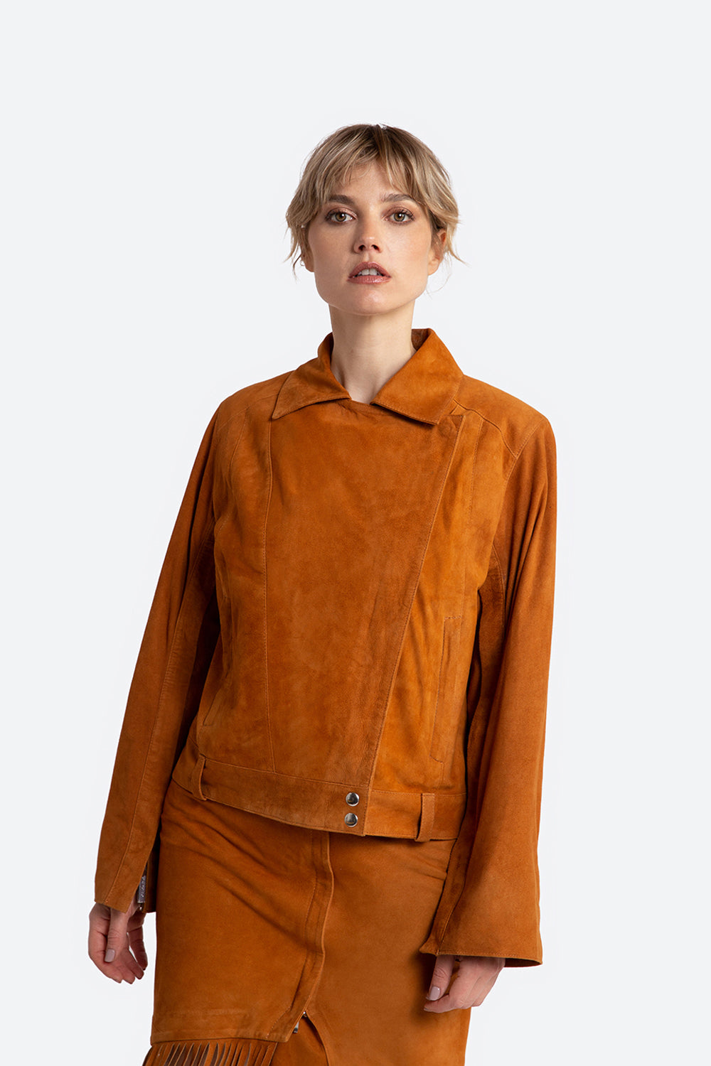 Felicitas Suede Biker Jacket in Tan