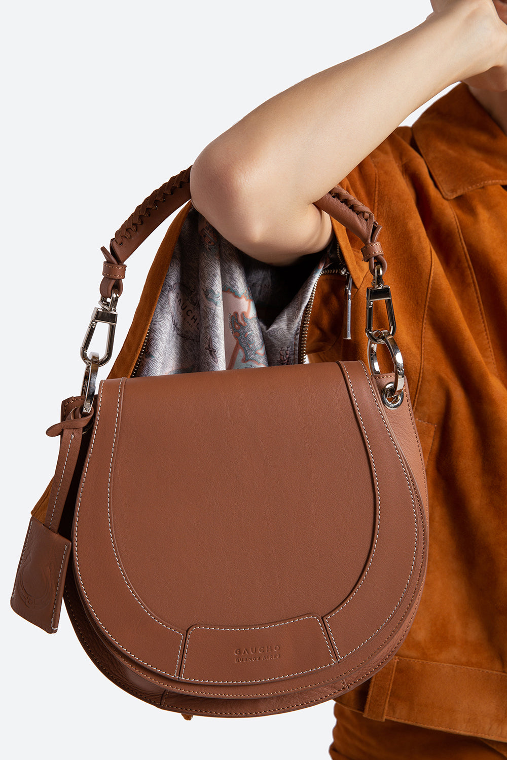Shoulder Bag Saddle Bag Cognac Leder The Lucky Bag, Leather Saddle