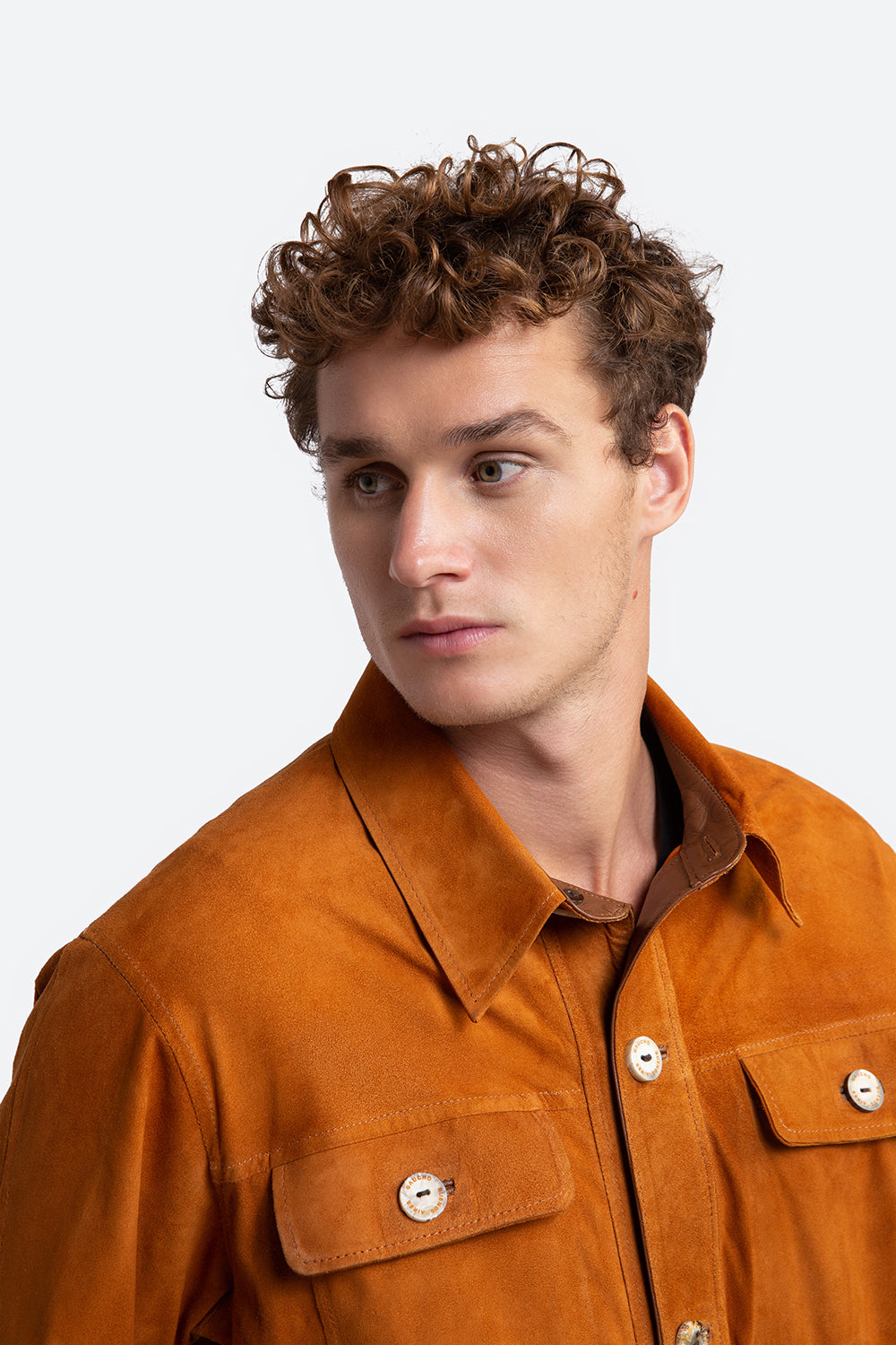 Sandro Suede Overshirt in Cognac