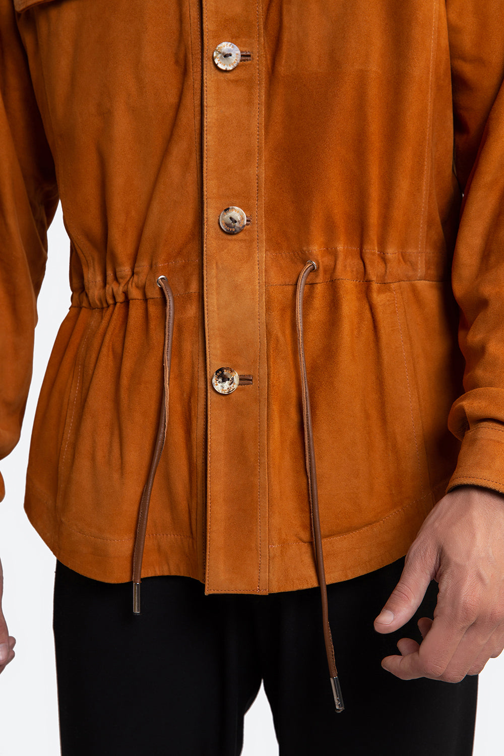 Sandro Suede Overshirt in Cognac