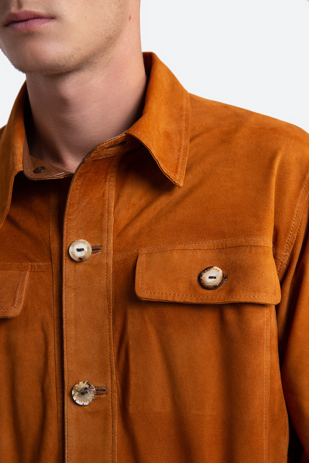 Sandro Suede Overshirt in Cognac