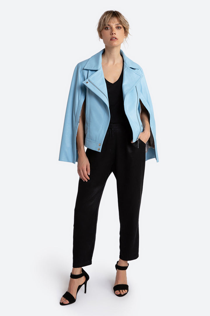 Felicitas Suede Biker Jacket in Light Blue