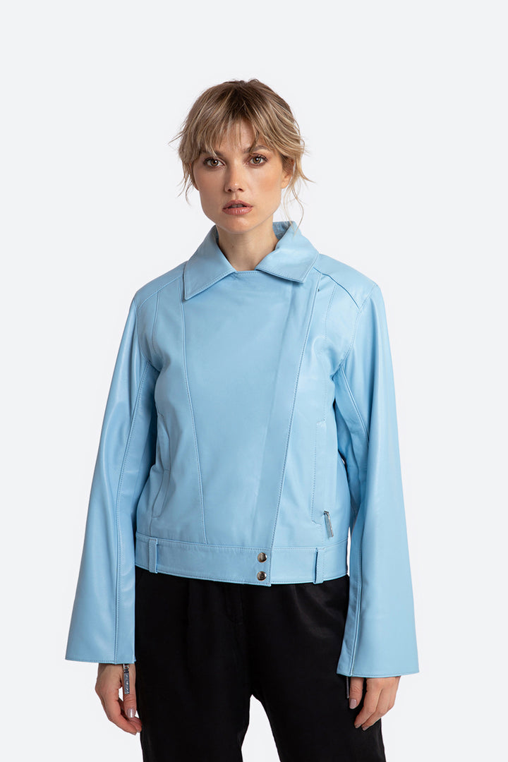 Felicitas Suede Biker Jacket in Light Blue