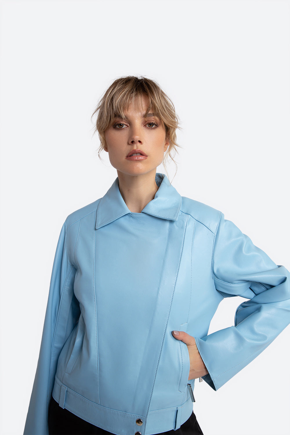 Felicitas Suede Biker Jacket in Light Blue