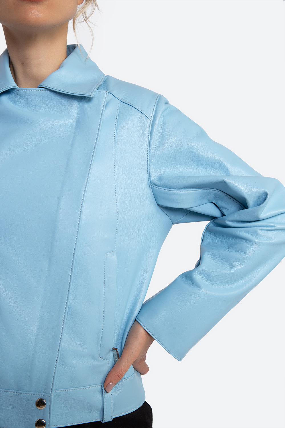 Felicitas Suede Biker Jacket in Light Blue