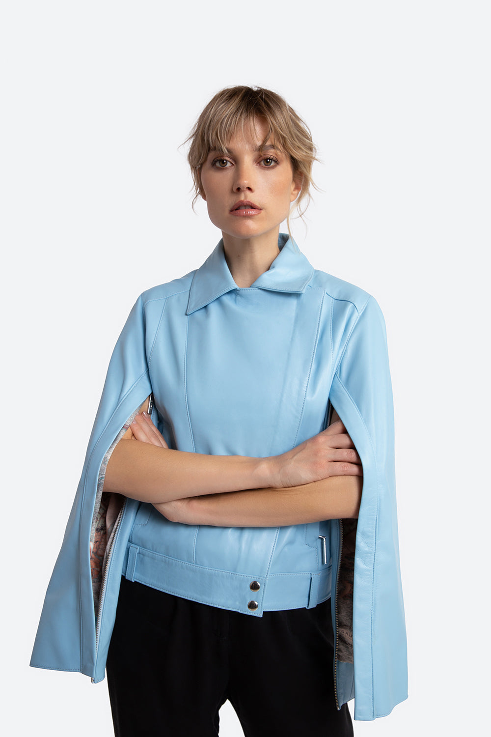 Felicitas Suede Biker Jacket in Light Blue