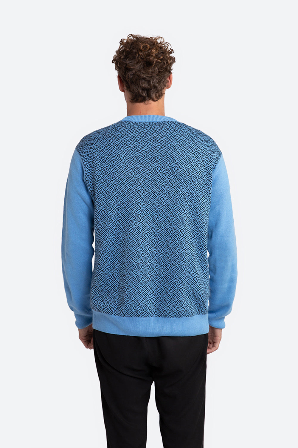 Ivo Cotton Knit Logo Back Sweater in Light Blue and Black