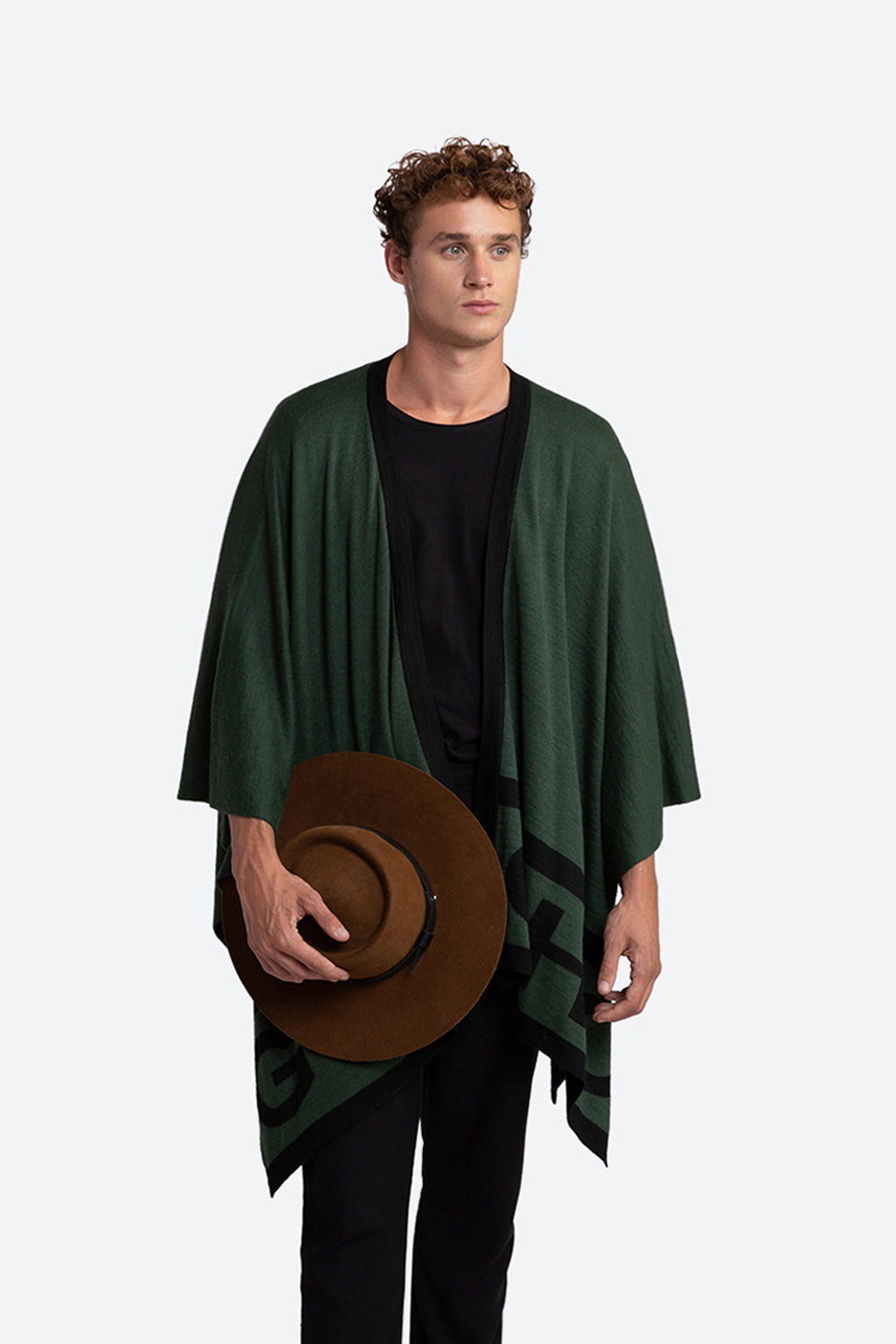 Men's Gaucho Alpaca Blend Ruana in Green and Black