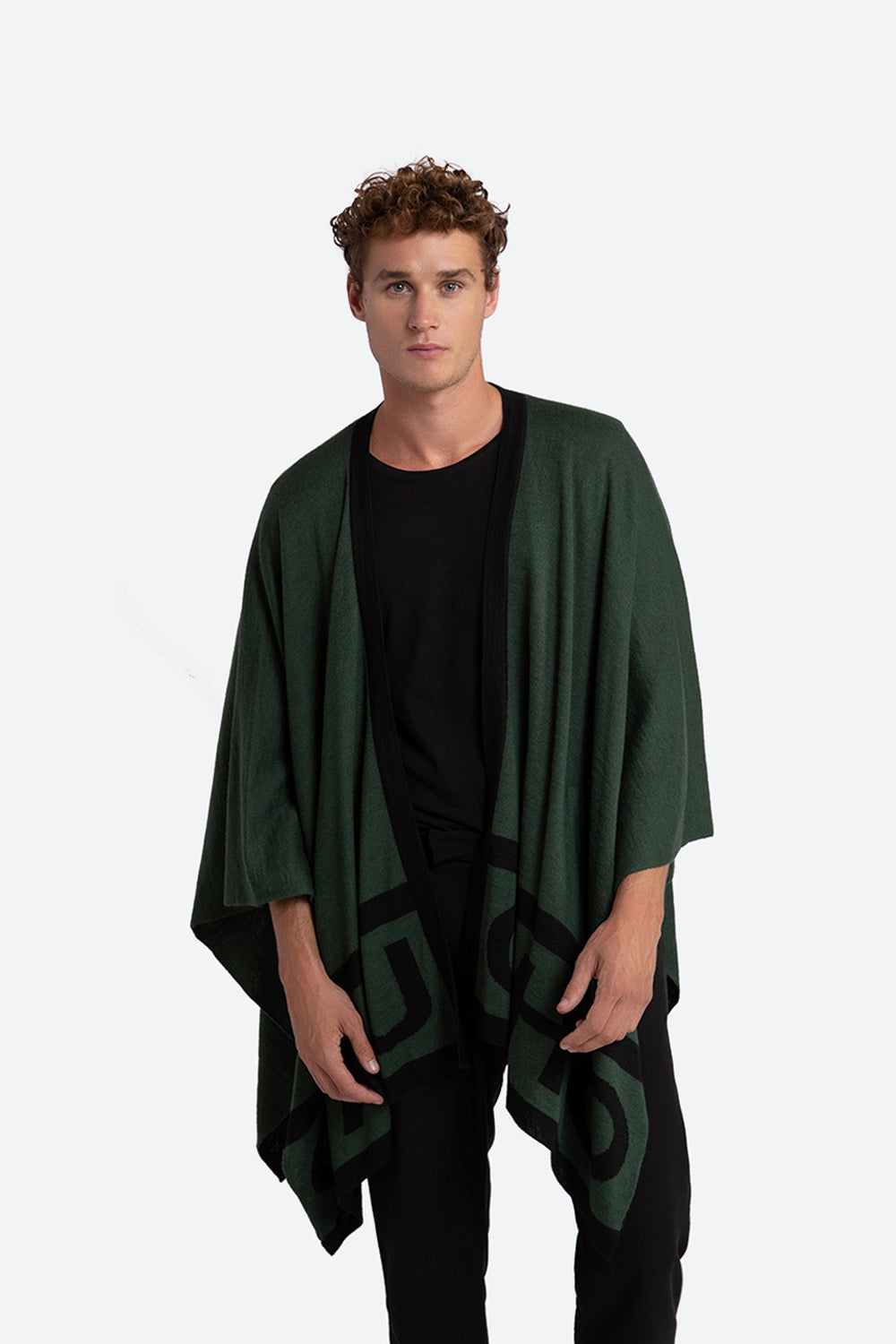 Men's Gaucho Alpaca Blend Ruana in Green and Black