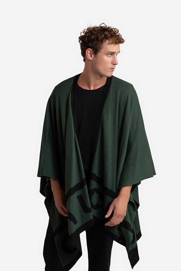 Men's Gaucho Alpaca Blend Ruana in Green and Black