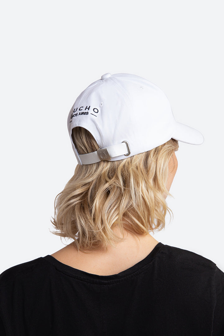 Iconic Gaucho Cap in White with Black Embroidery