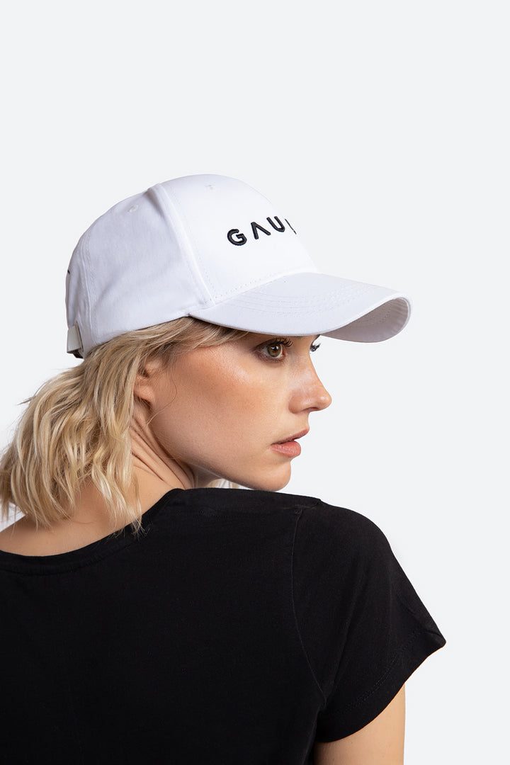 Iconic Gaucho Cap in White with Black Embroidery