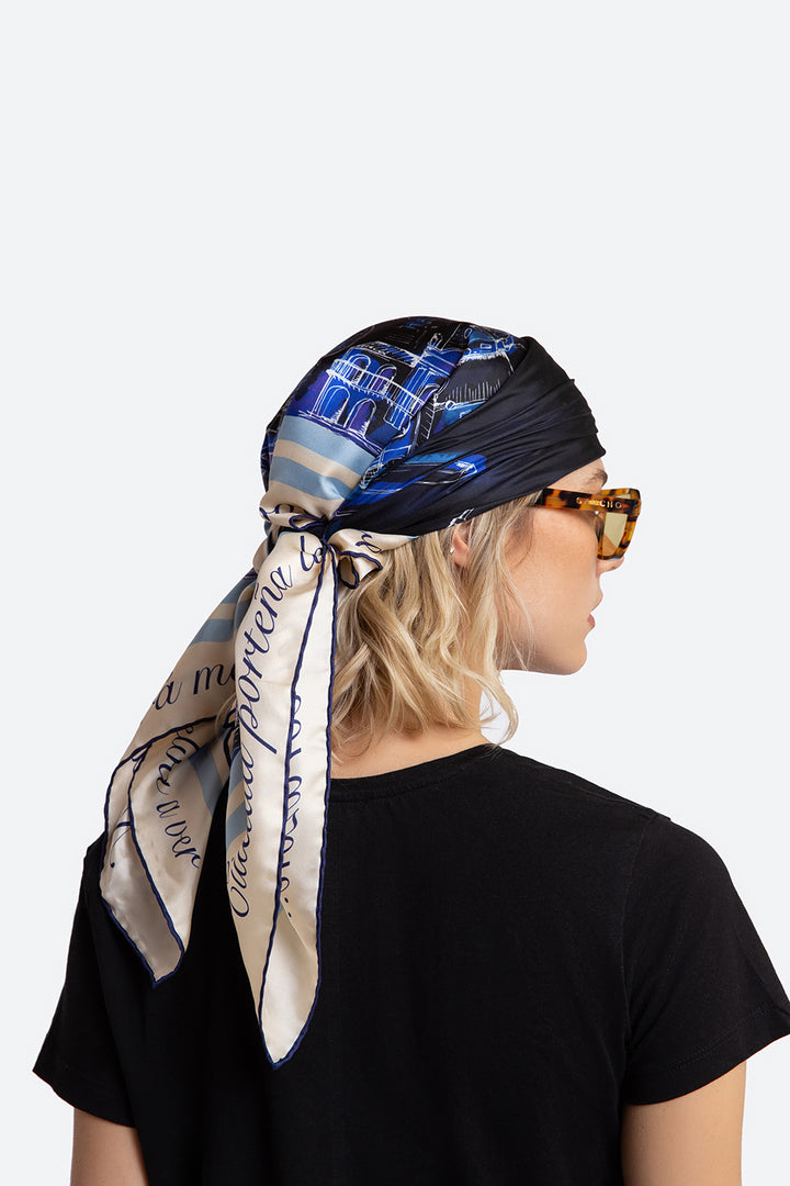 Silk Capital Scarf in Blue White