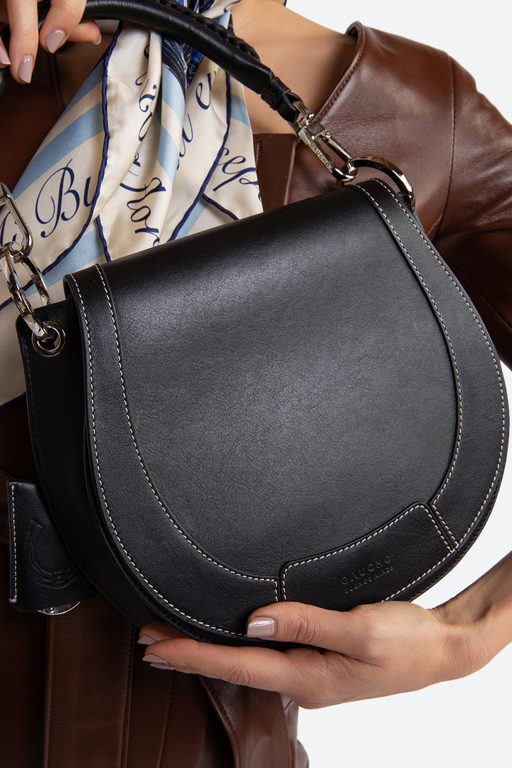 The Lucky Bag, Leather Saddle Bag in Black