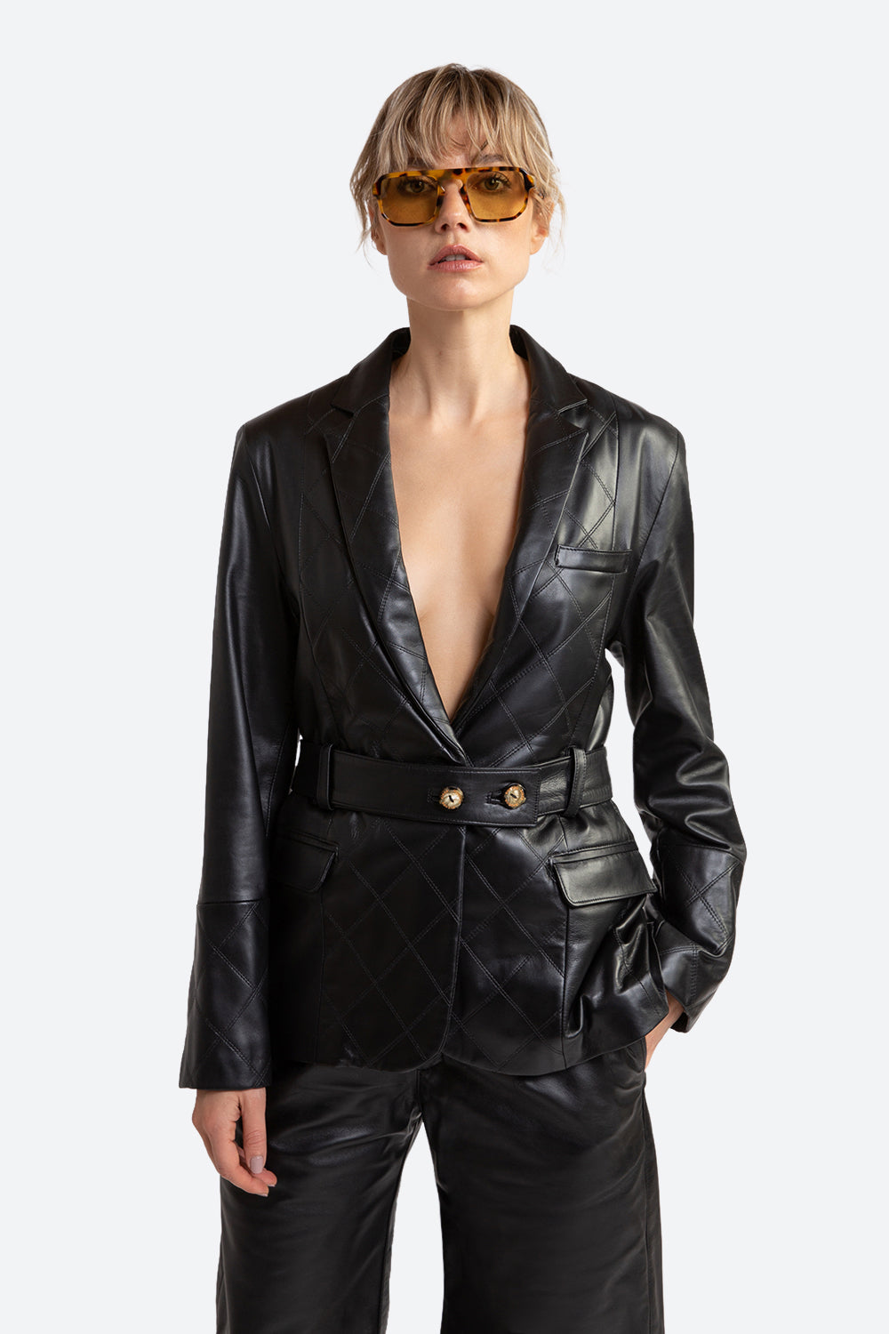 Justina Leather Blazer in Black