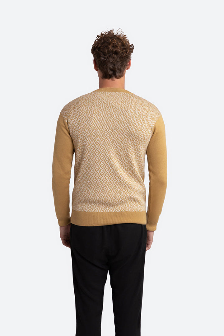 Ivo Cotton Knit Logo Back Sweater in Camel and Off-White