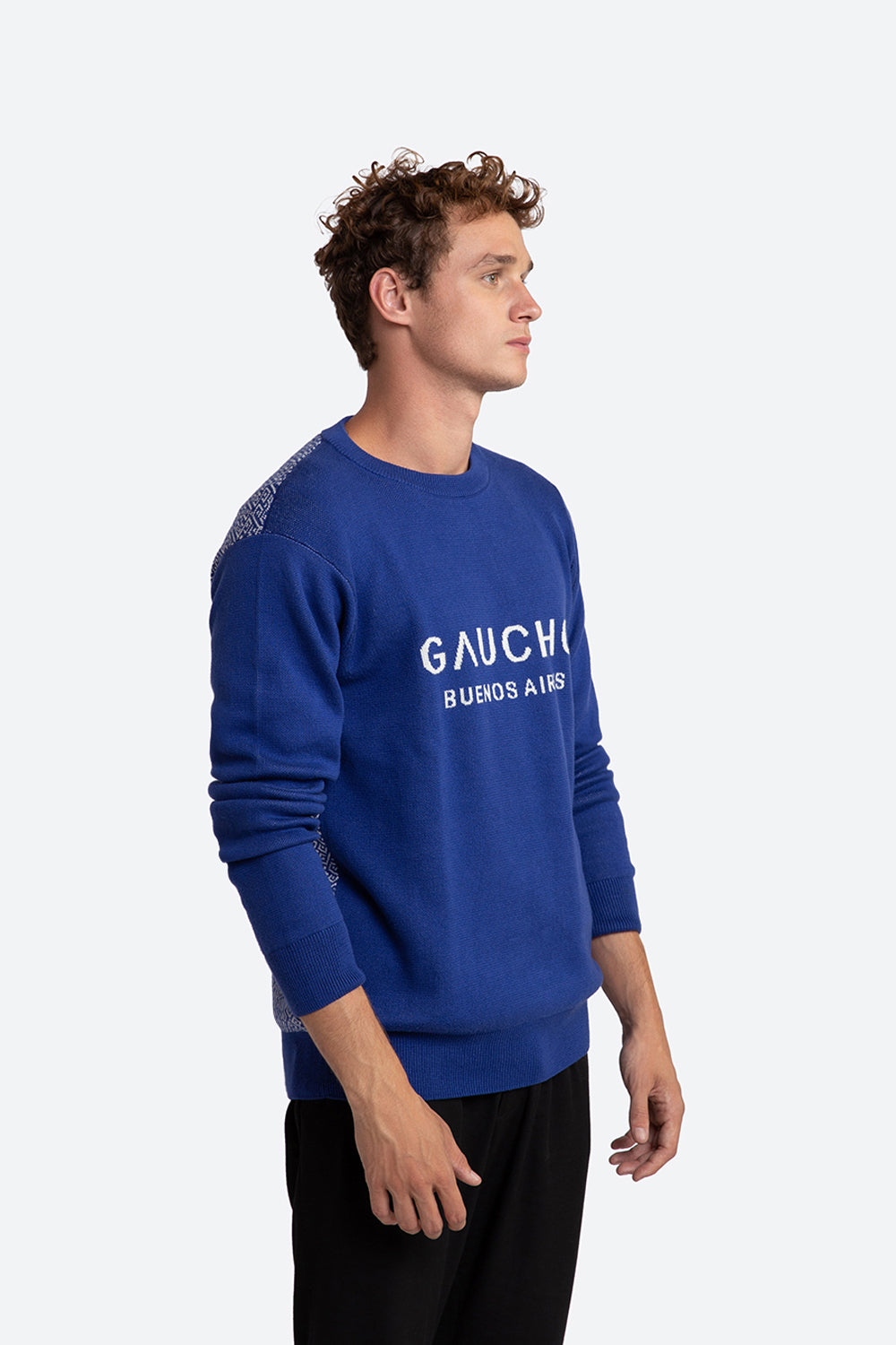 Ivo Cotton Knit Logo Back Sweater in Blue and Off-White